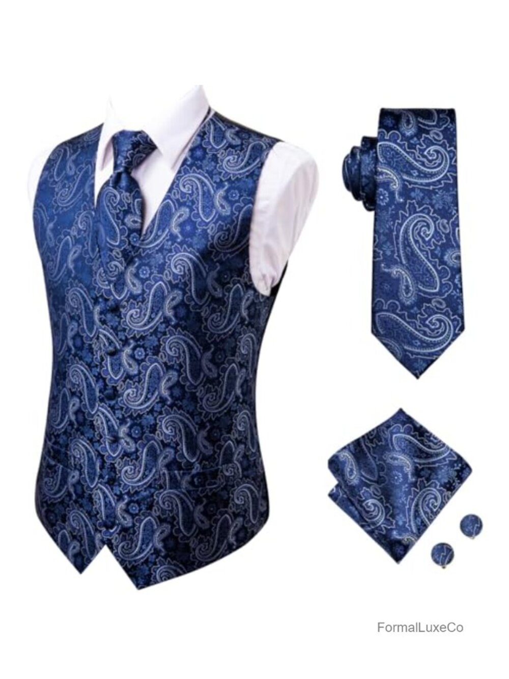 Men's Formal Vest Tie Set with Pocket Square & Cufflinks Wedding Business